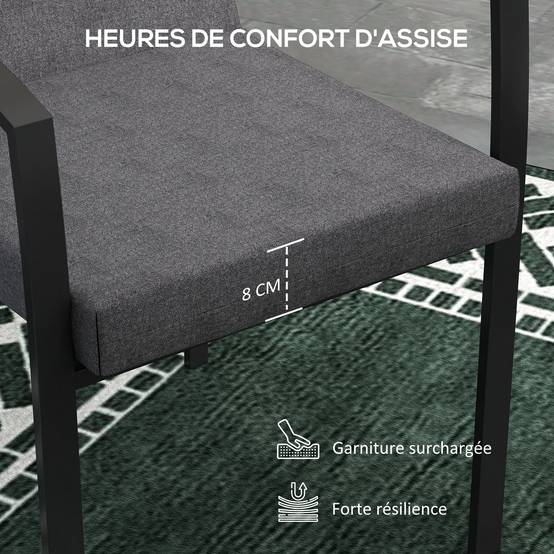 ComfortXL - Lot 2 coussins fauteuil jardin tissu polyester extérieur avec attaches 112x51cm gris foncé - ComfortXL Outdoor Living - Image 6