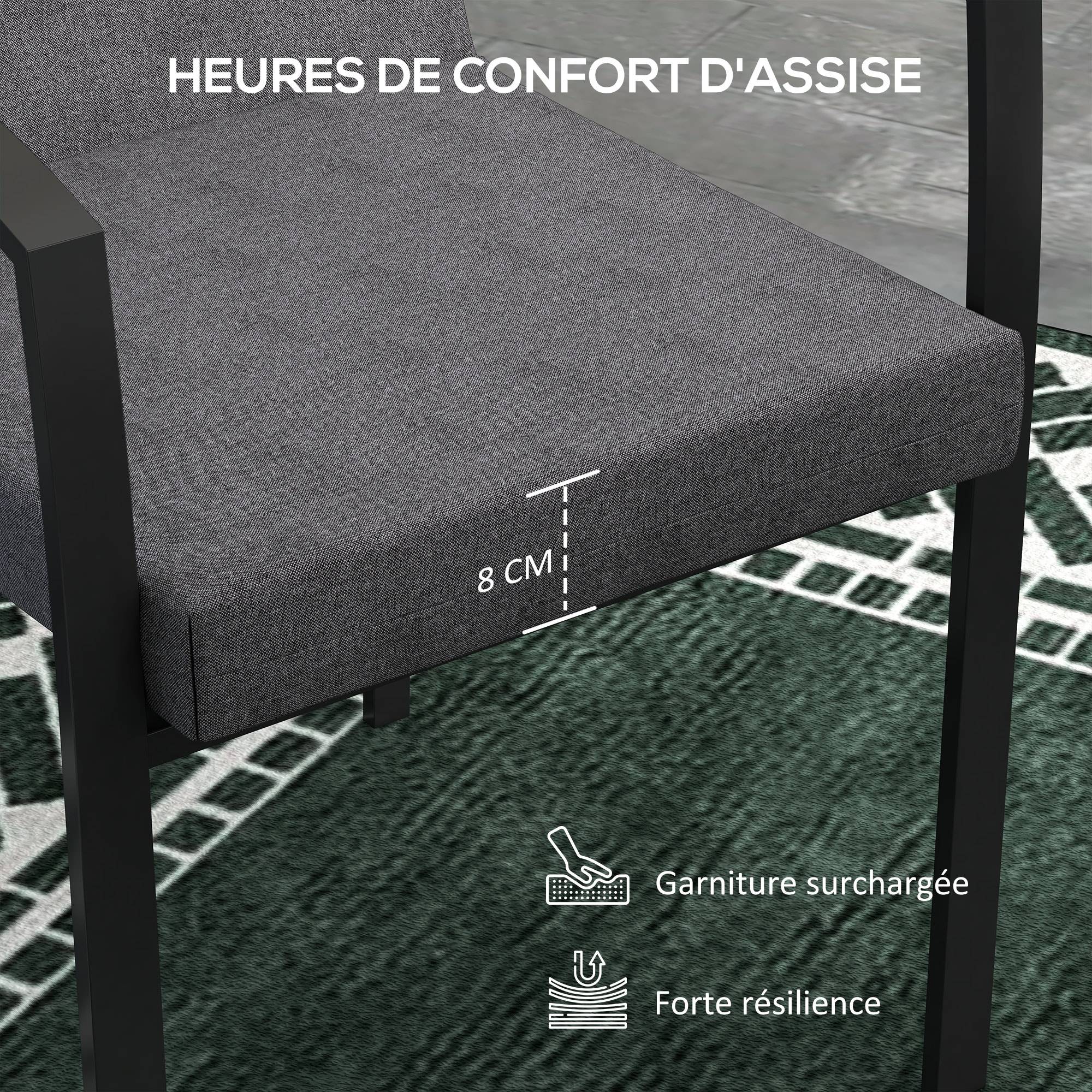 ComfortXL - Lot 2 coussins fauteuil jardin tissu polyester extérieur avec attaches 112x51cm gris foncé - ComfortXL Outdoor Living - Image 6