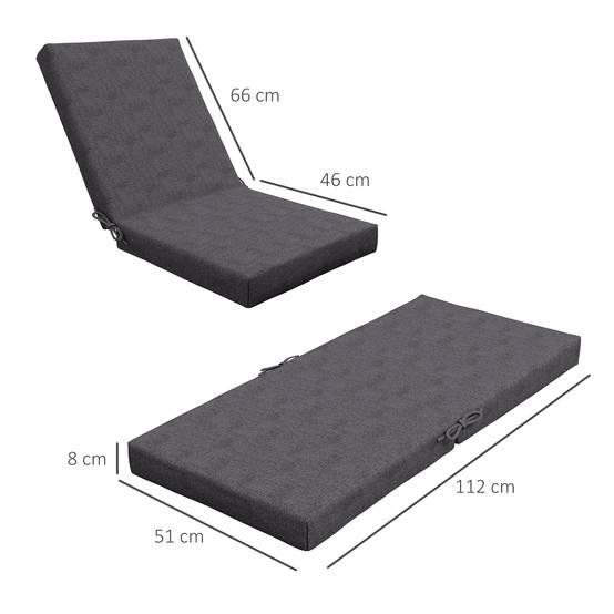 ComfortXL - Lot 2 coussins fauteuil jardin tissu polyester extérieur avec attaches 112x51cm gris foncé - ComfortXL Outdoor Living - Image 5