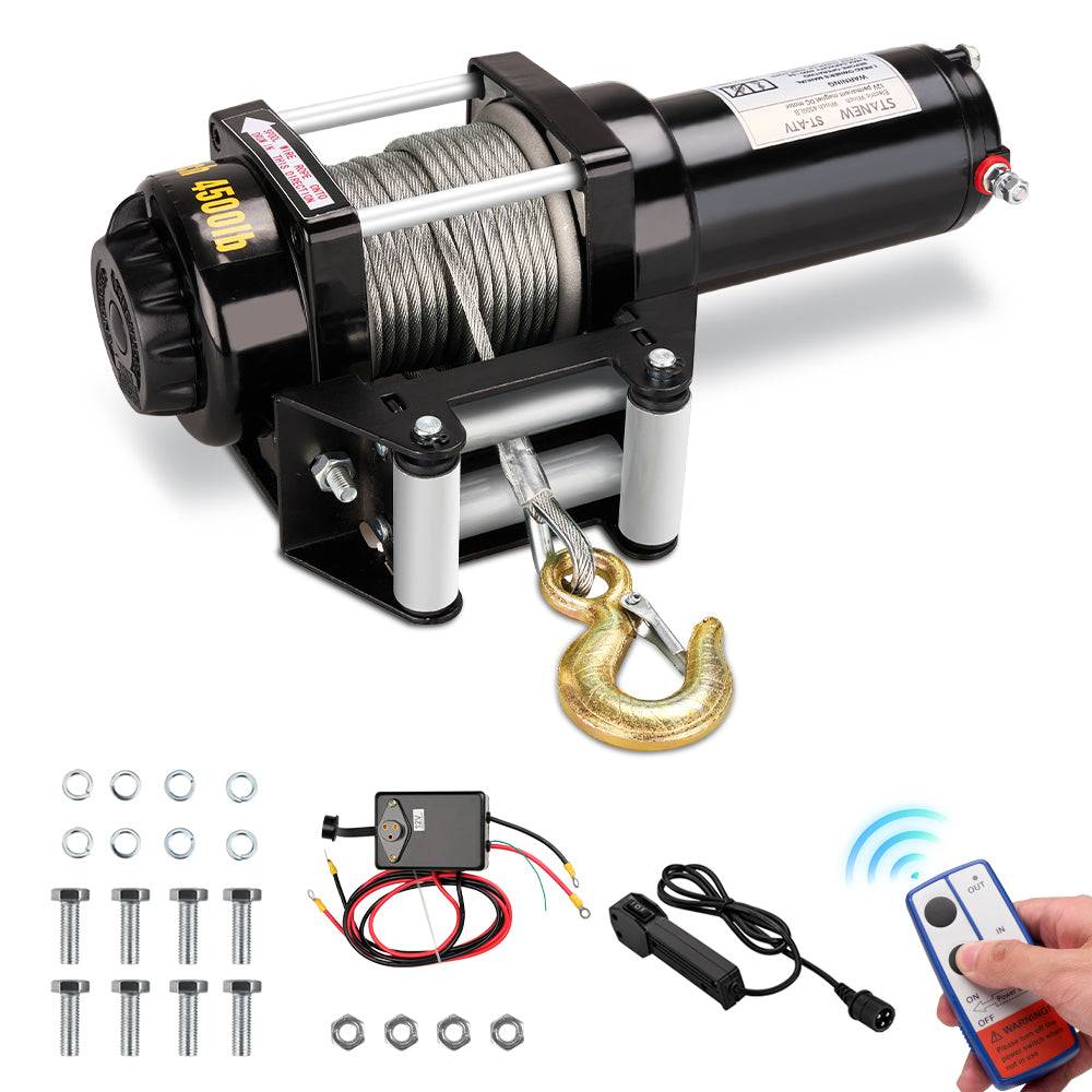 Treuil électrique 12 V Traction Jusqu’à 4500 LB/2041 Kg Câble en Acier de 10m, Noir