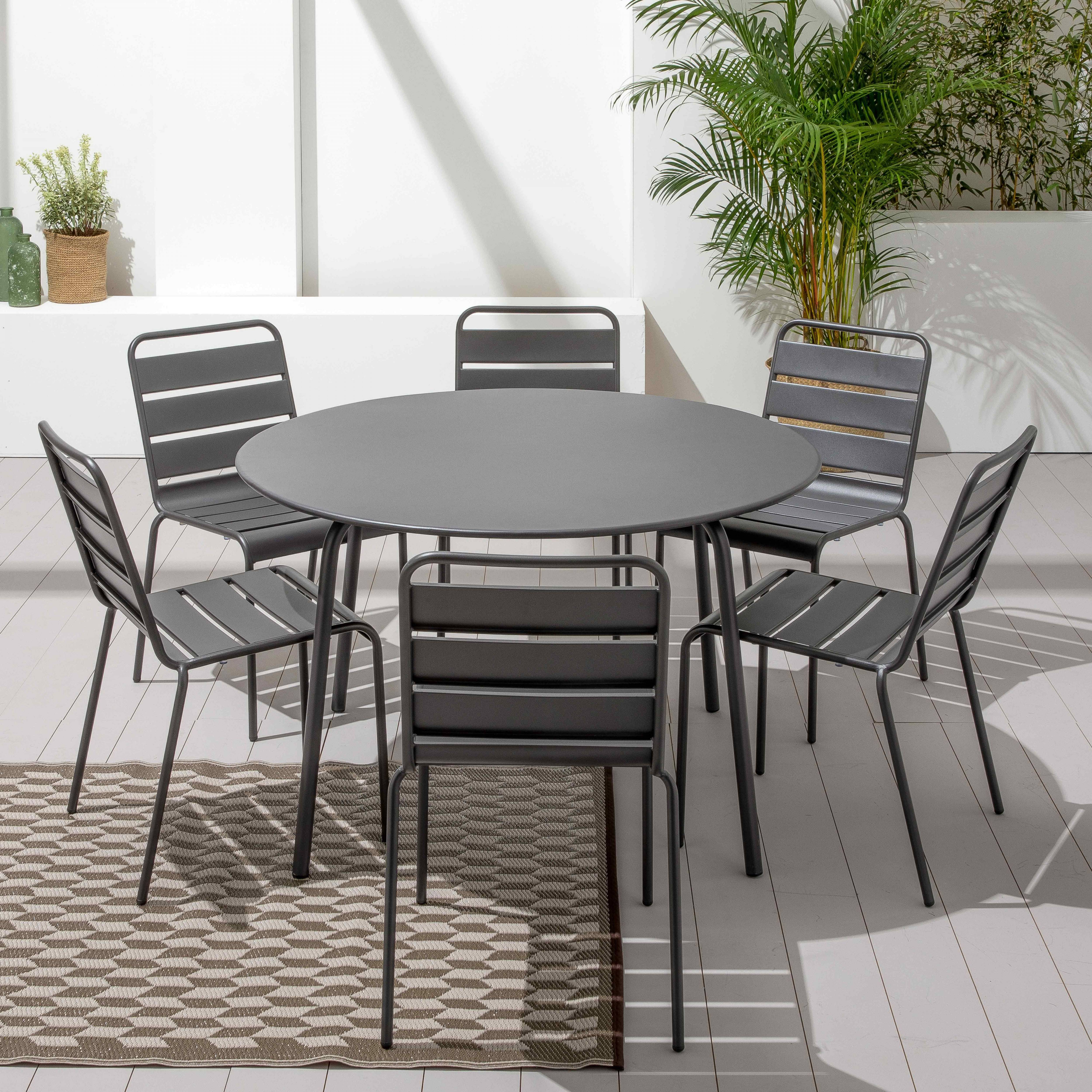 Oviala - Table de jardin ronde en acier anthracite 120 x 72 cm Palavas - Oviala - Imagen 4