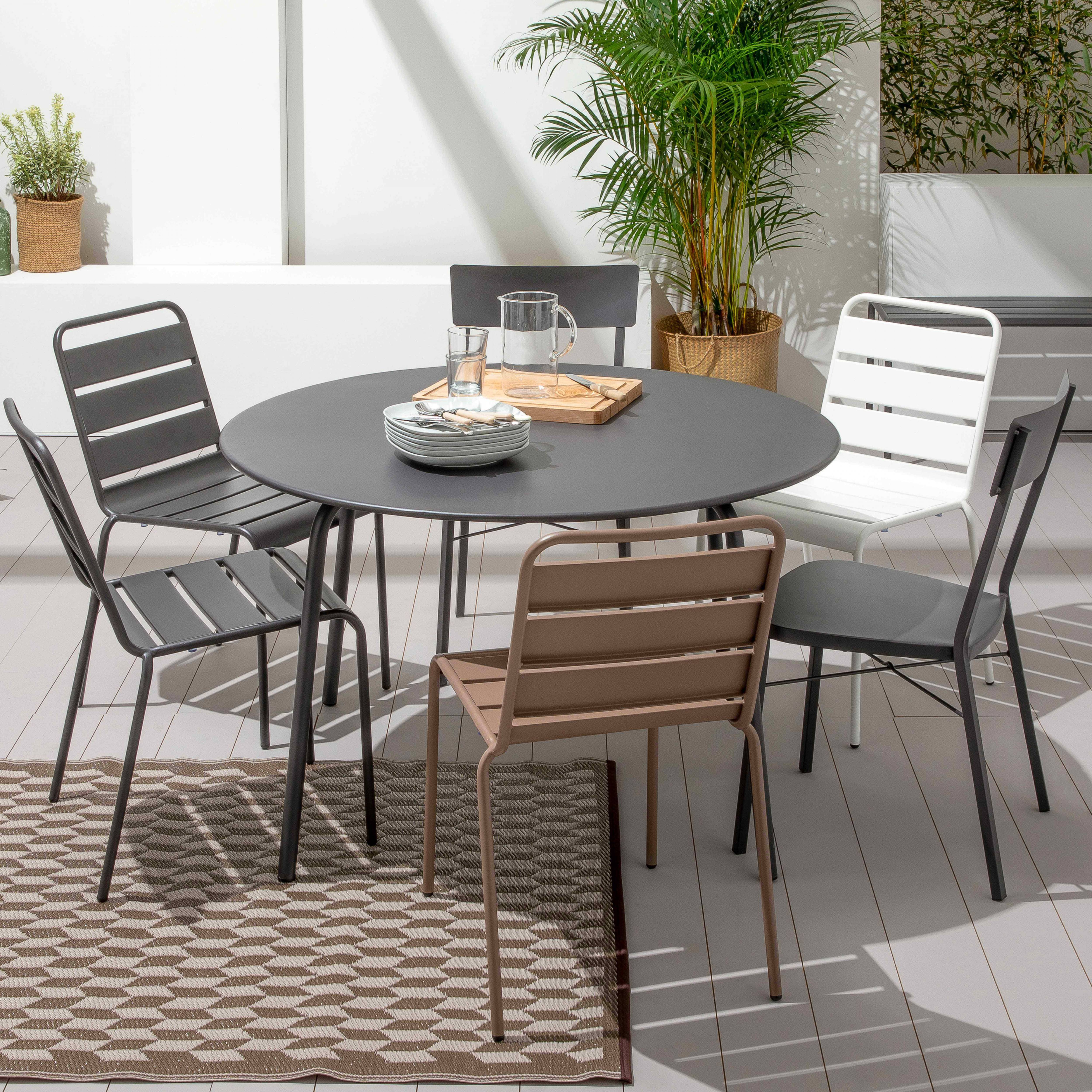 Oviala - Table de jardin ronde en acier anthracite 120 x 72 cm Palavas - Oviala - Imagen 3