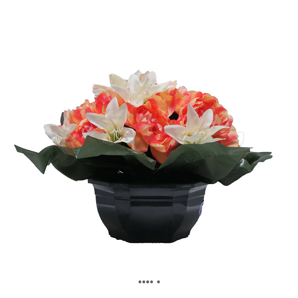 Artificielles - Coupe fleurs artificielles cimetière pivoines et lys D 39 cm Rose saumon - couleur: Rose saumon - Imagen 1