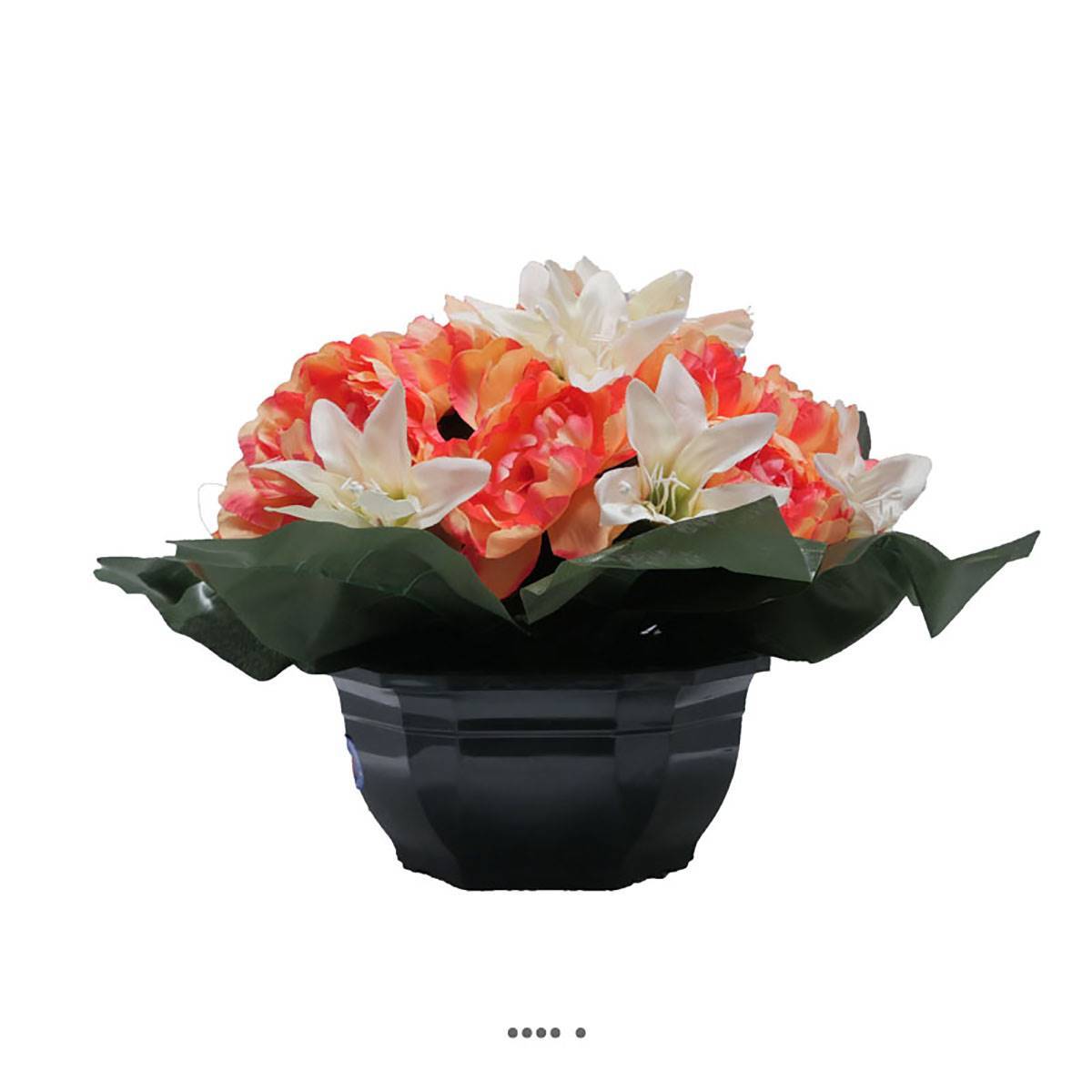 Artificielles - Coupe fleurs artificielles cimetière pivoines et lys D 39 cm Rose saumon - couleur: Rose saumon - Imagen 2