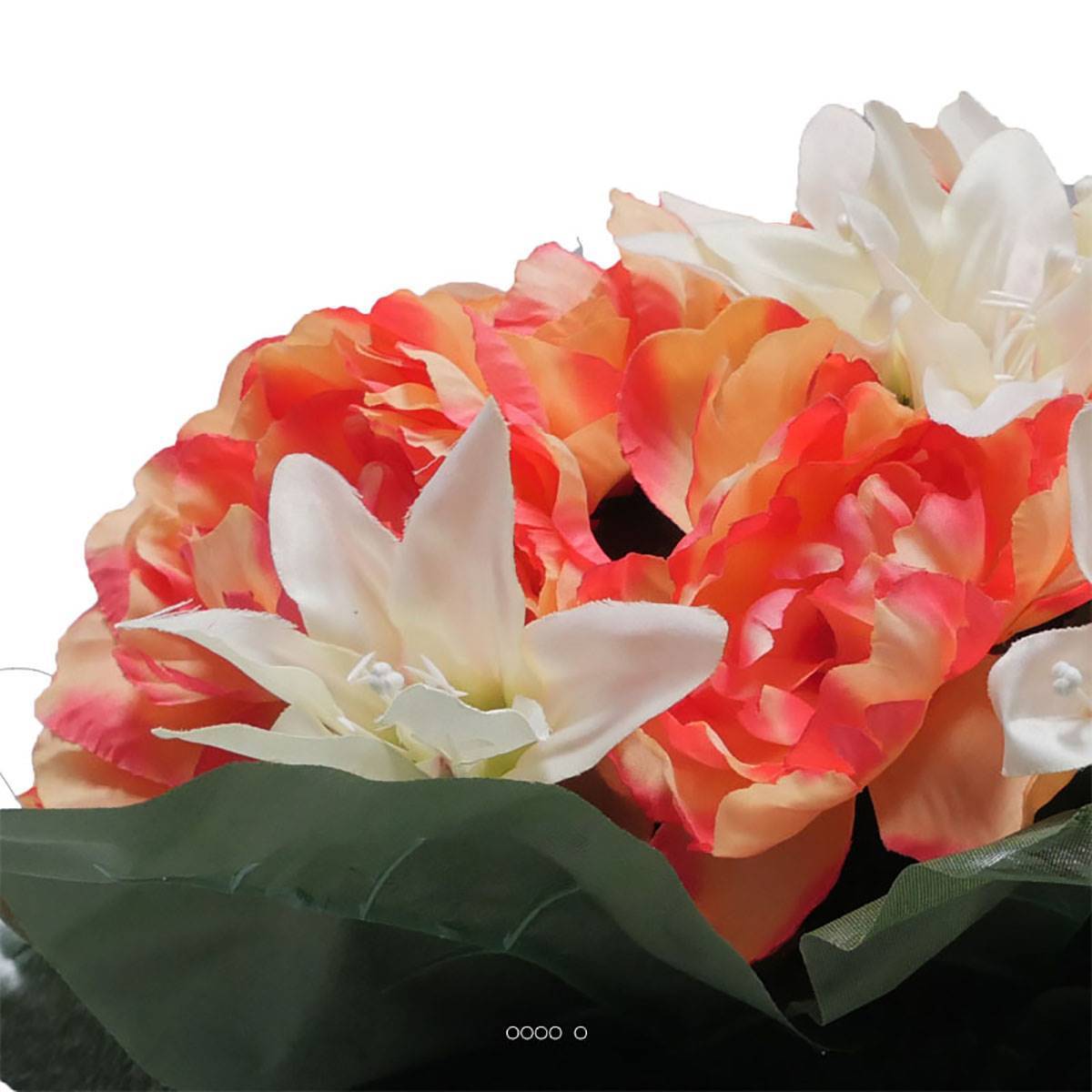 Artificielles - Coupe fleurs artificielles cimetière pivoines et lys D 39 cm Rose saumon - couleur: Rose saumon - Imagen 3