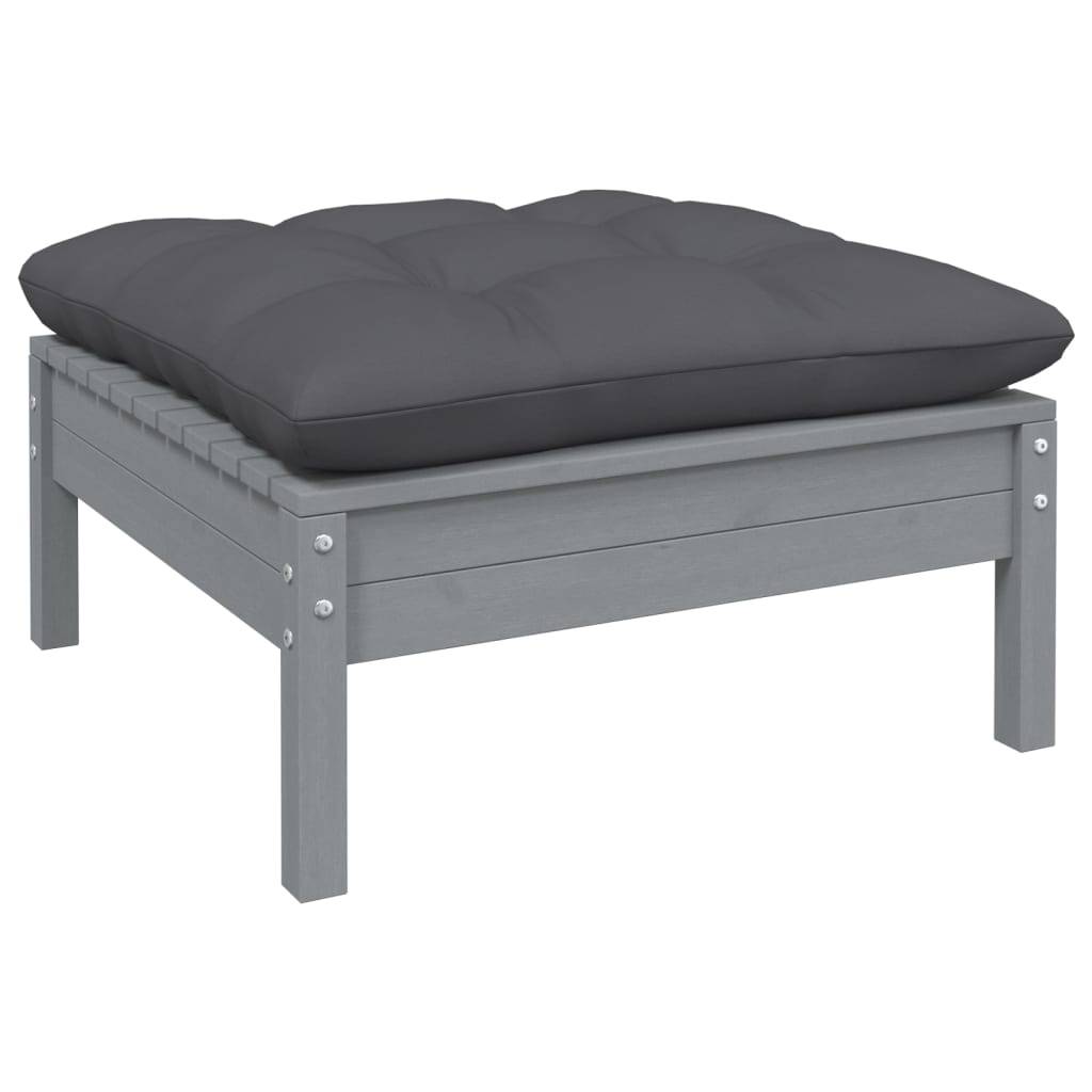 Helloshop26 - Salon de jardin meuble d'extérieur ensemble de mobilier 11 pièces avec coussins gris bois de pin - Imagen 4
