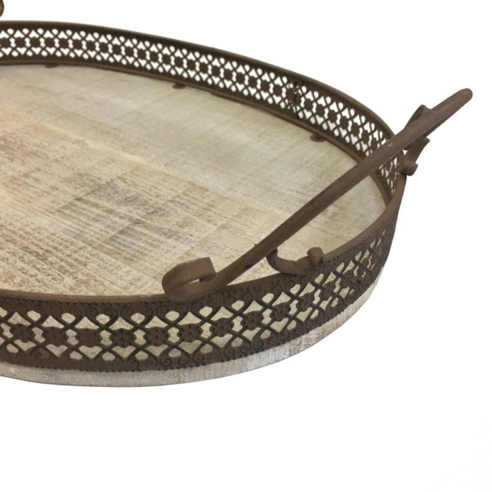 Plateau de service en bois et métal marron 52 x 34 cm Chemin de campagne - Image 6