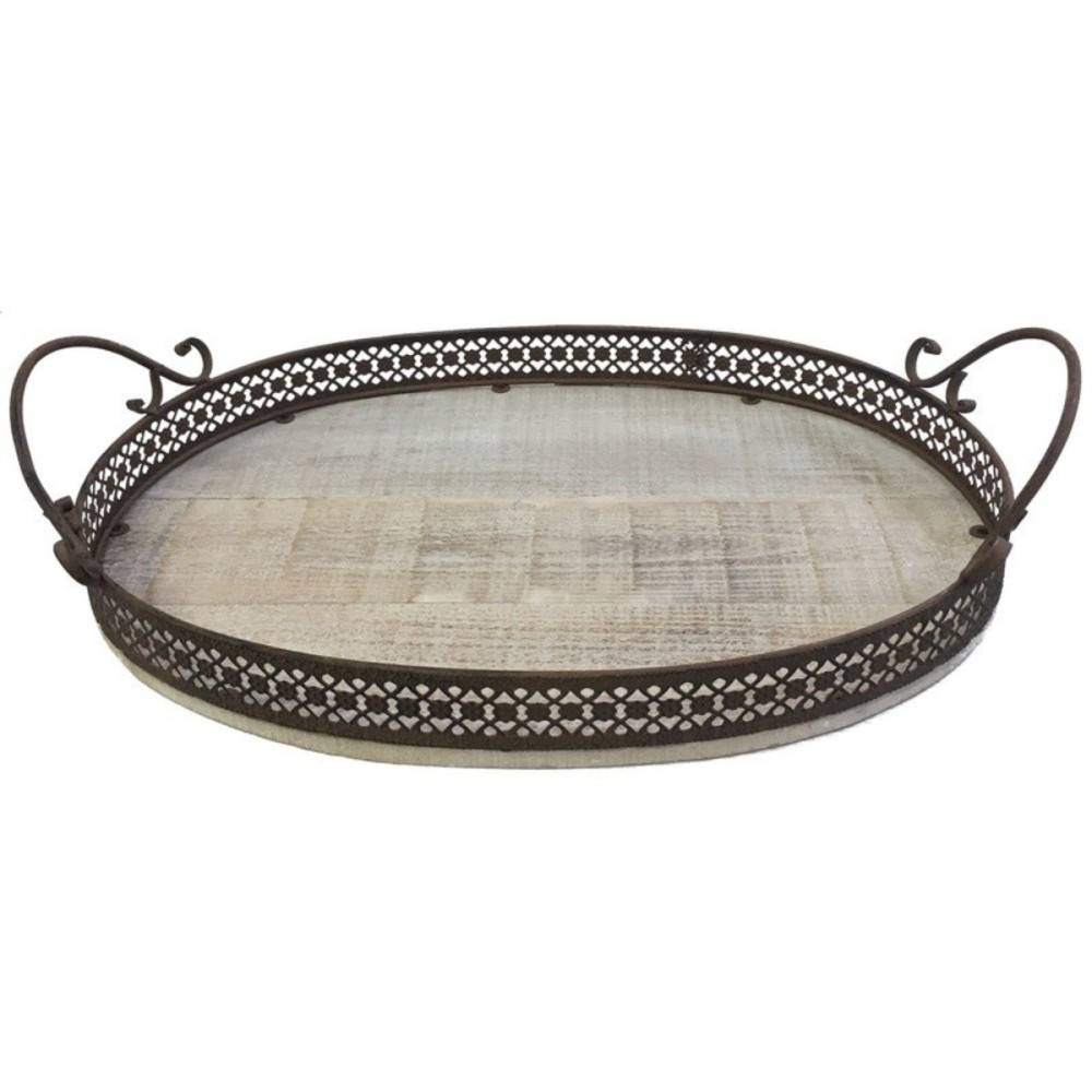 Plateau de service en bois et métal marron 52 x 34 cm Chemin de campagne - Image 2
