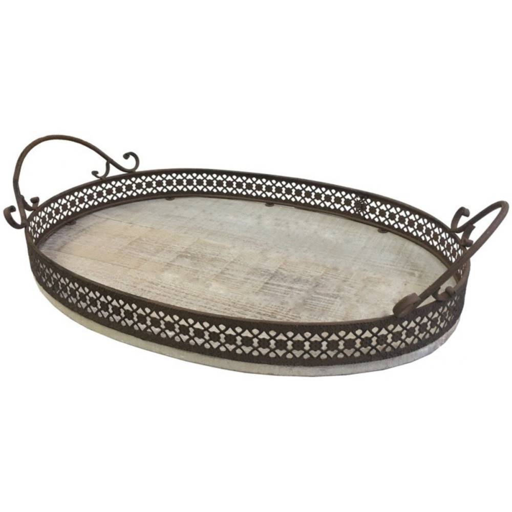 Plateau de service en bois et métal marron 52 x 34 cm Chemin de campagne - Image 3
