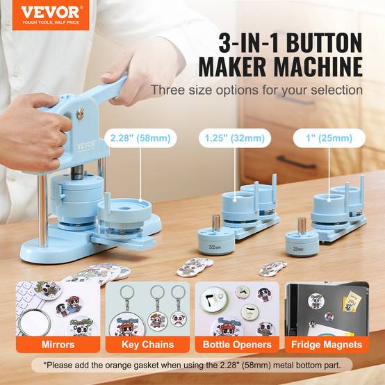 Vevor - VEVOR Machine badges 3-en-1 (25/32/58mm), presse avec 300 kits consommables, fabrication badges résistante. - Image 2