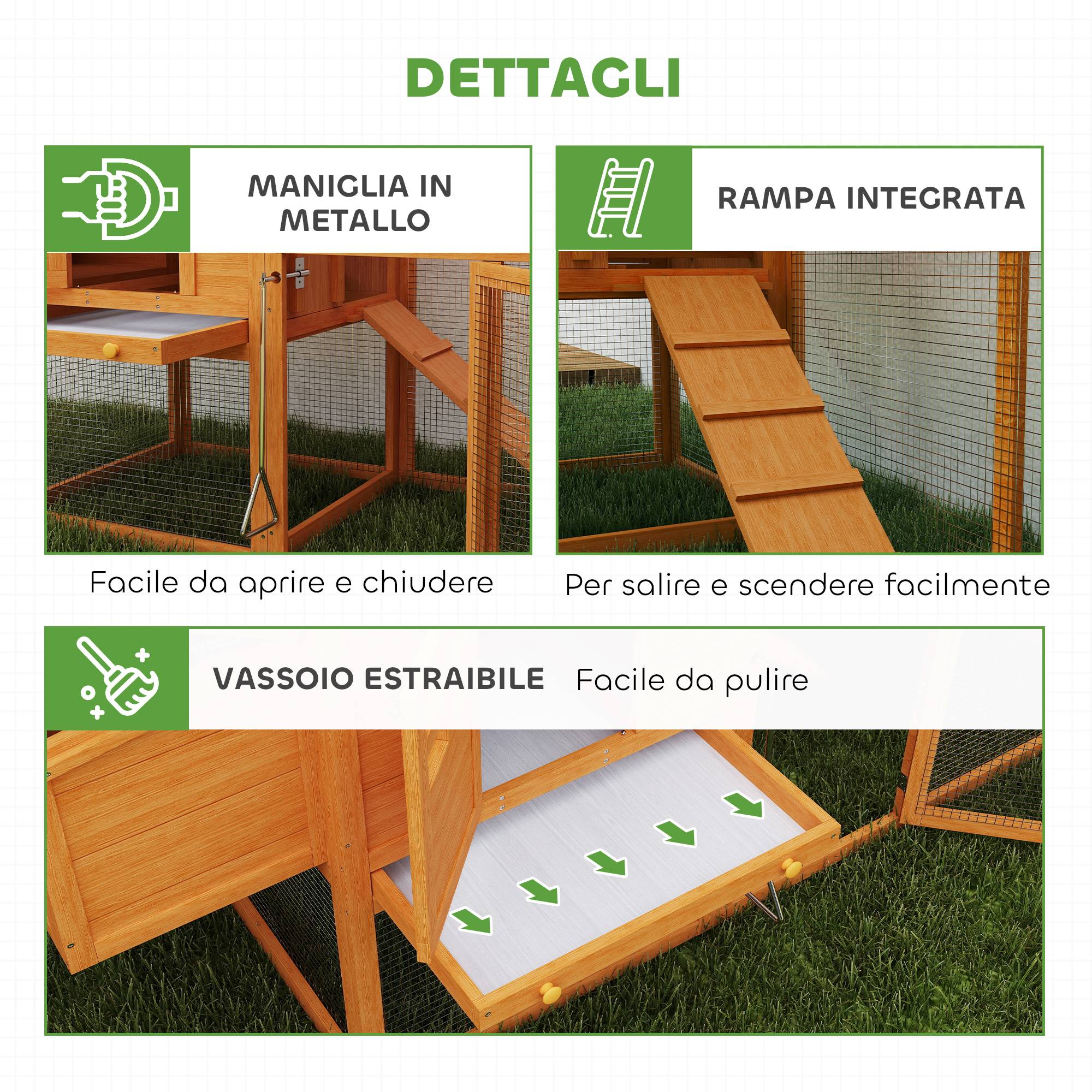 Poulailler de jardin pour 1-2 poules avec nichoir, cabane et espace ouvert, bois et métal,179x67x115 cm - Image 9