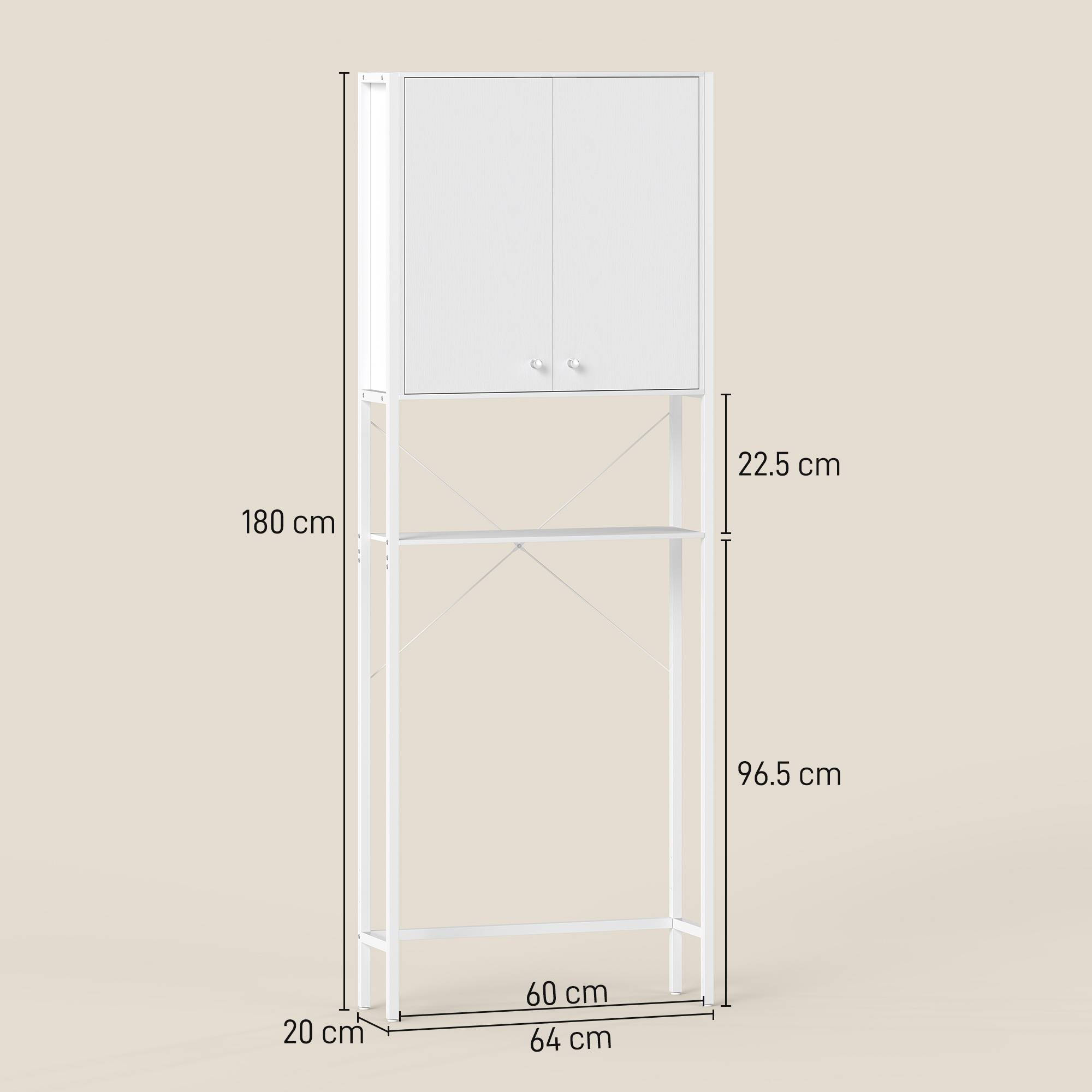 Sans Marque - Meuble salle bain dessus toilettes lave-linge placard étagère ouverte 64x20x180 cm blanc - Image 5