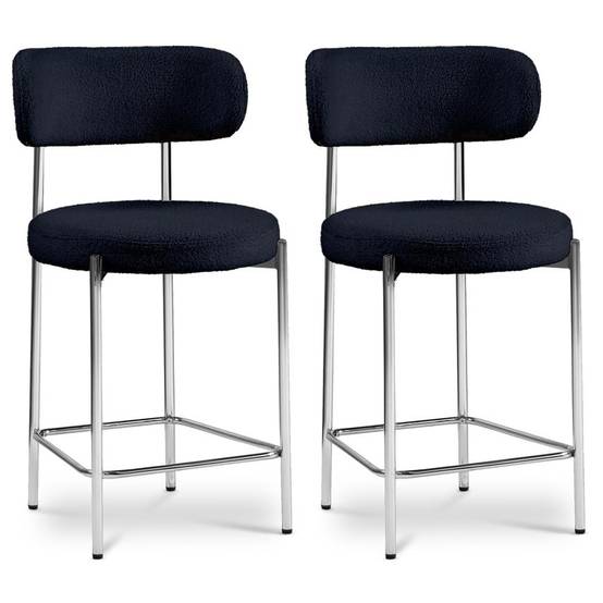 Sicaan Lot de 2 tabourets de bar bouclettes style contemporain NOVA bleu nuit - Image 2