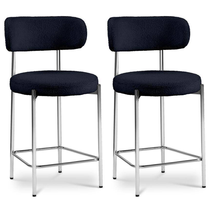 Sicaan Lot de 2 tabourets de bar bouclettes style contemporain NOVA bleu nuit - Image 2