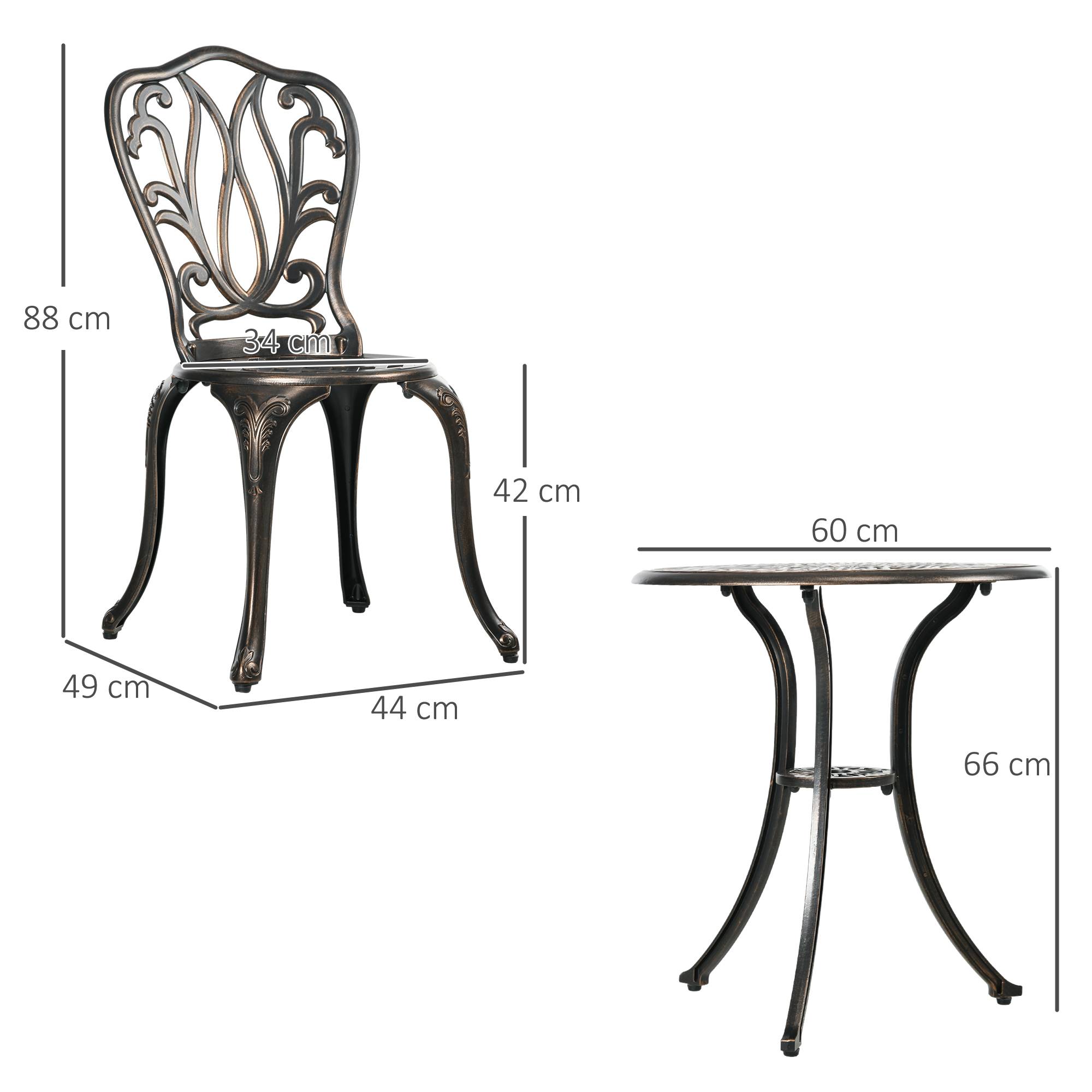 Ensemble Salon de Jardin 2 Places 2 chaises + Table Ronde style charme rétro en fonte d'aluminium, bronze - Image 5