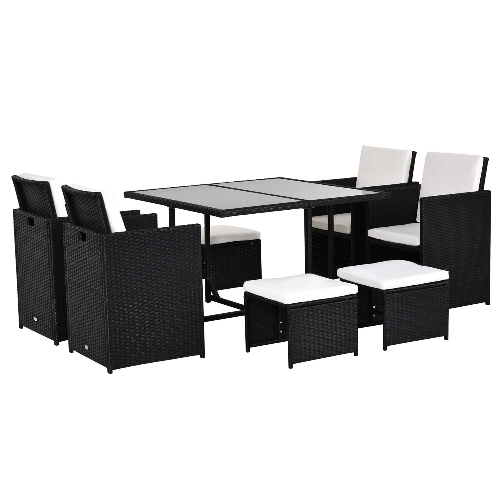 Outsunny - Ensemble salon de jardin encastrable 8 personnes 9 pièces résine tressée 4 fils imitation rotin noir coussins déhoussables crème - Outsunny - Imagen 1