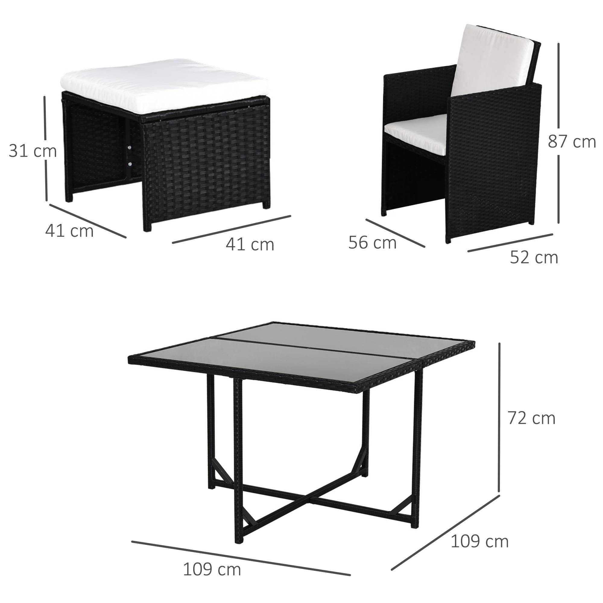 Outsunny - Ensemble salon de jardin encastrable 8 personnes 9 pièces résine tressée 4 fils imitation rotin noir coussins déhoussables crème - Outsunny - Imagen 3