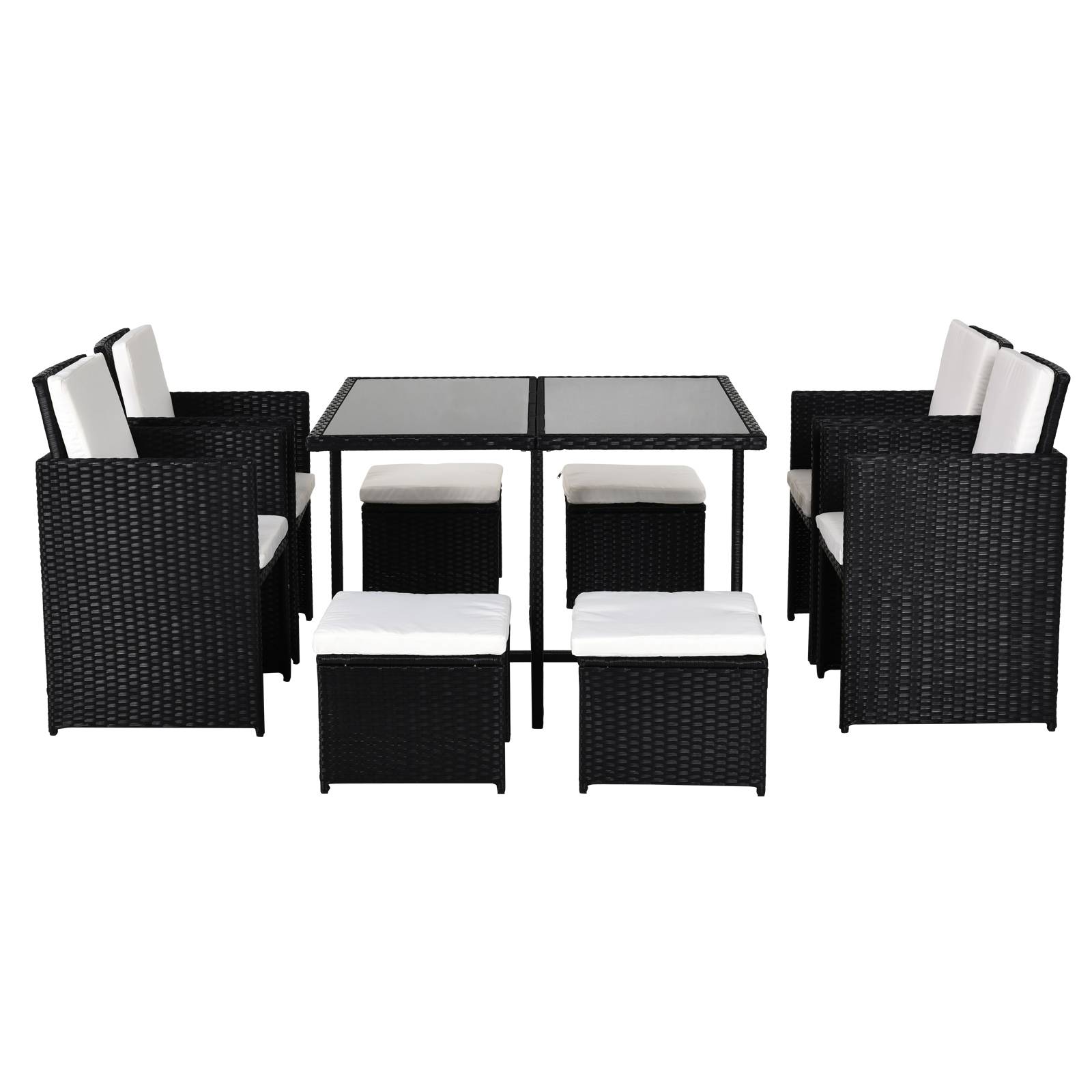 Outsunny - Ensemble salon de jardin encastrable 8 personnes 9 pièces résine tressée 4 fils imitation rotin noir coussins déhoussables crème - Outsunny - Imagen 7