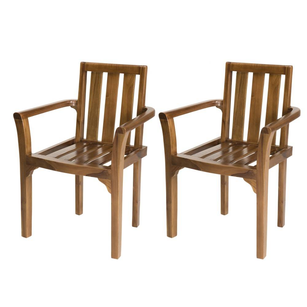MAEVA - Ensemble de 2 fauteuils empilables en bois teck huilé - Image 1
