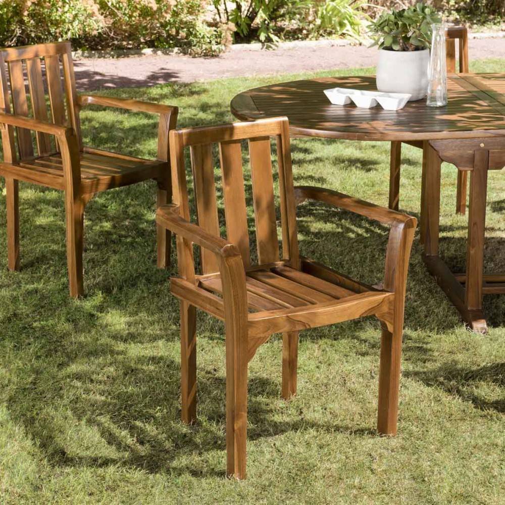MAEVA - Ensemble de 2 fauteuils empilables en bois teck huilé - Image 2