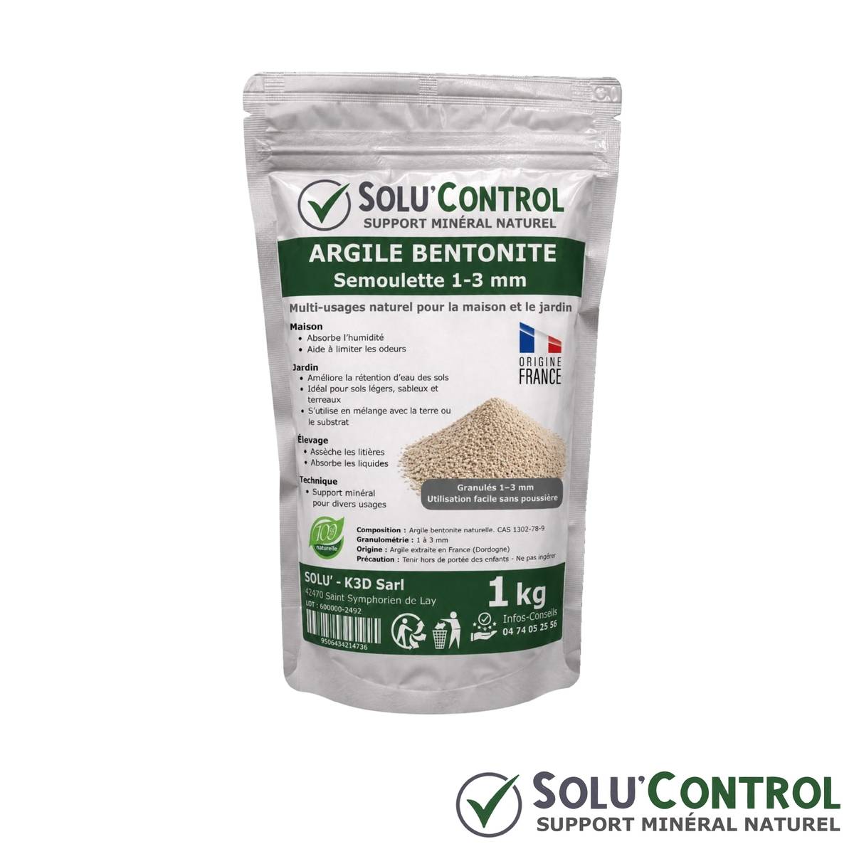 SOLU'CONTROL Argile Bentonite Naturelle 1 kg – Support Minéral Jardin – Améliore la Rétention en Eau des Sols et Terreaux - Image 2