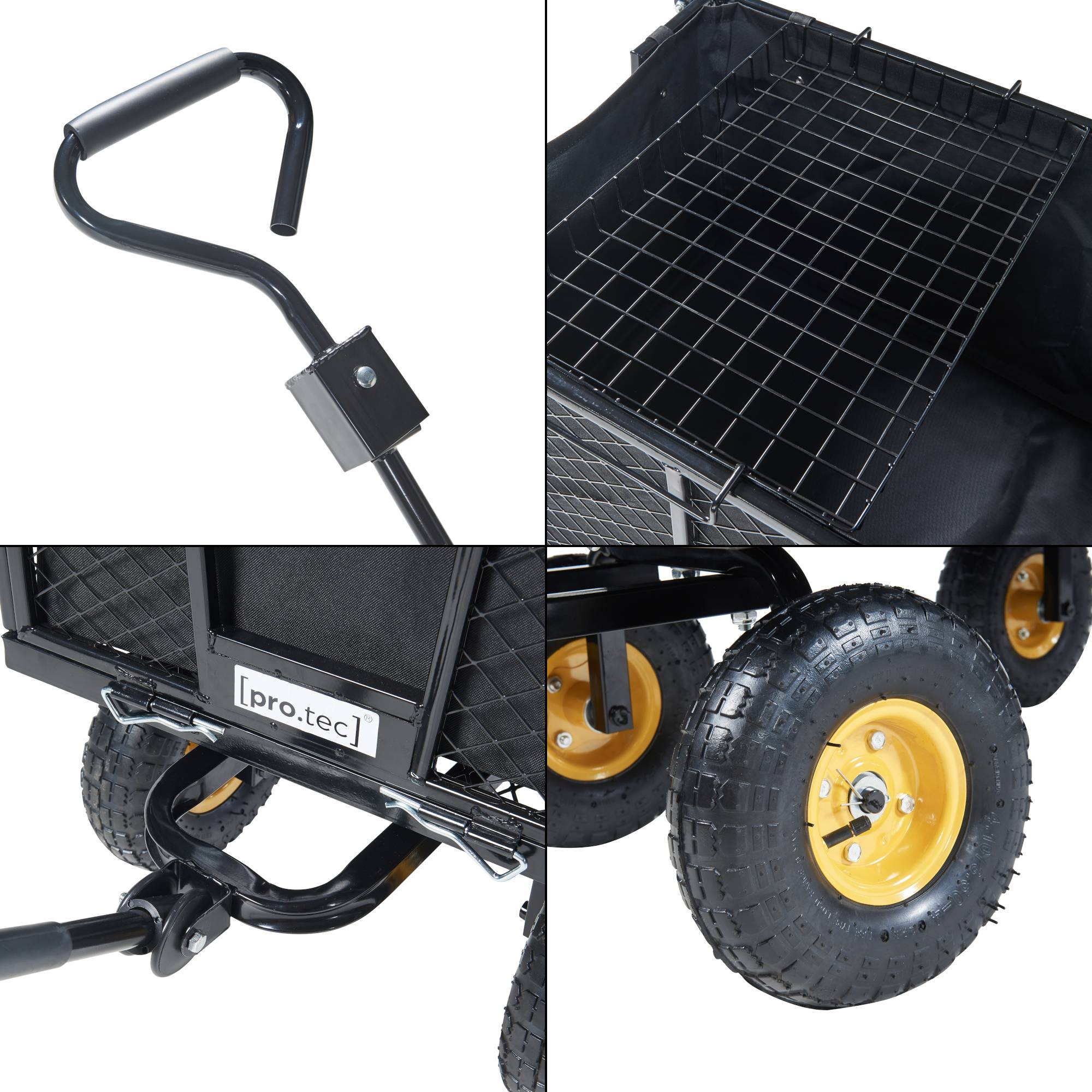 Pro.Tec - Chariot de jardin Corropoli parois latérales rabattables capacité de charge 550 kg noir jaune pro.tec - Imagen 5