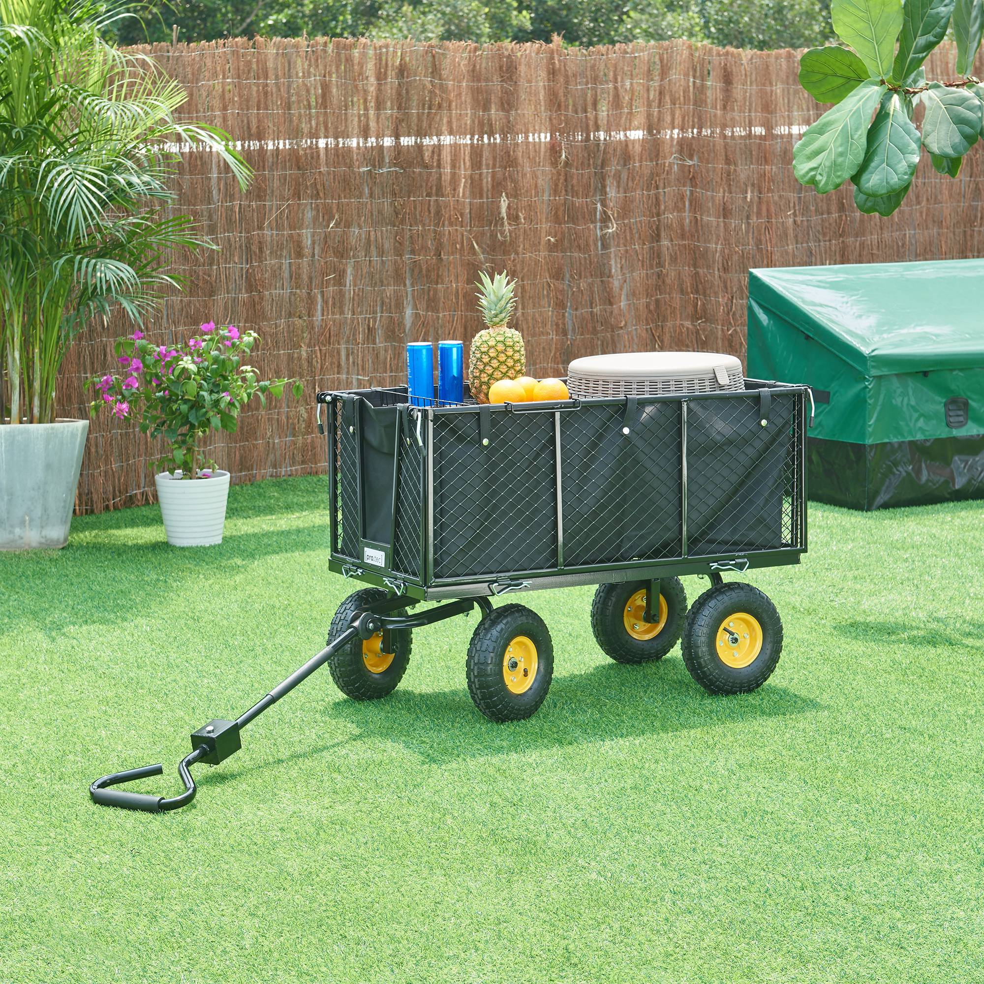 Pro.Tec - Chariot de jardin Corropoli parois latérales rabattables capacité de charge 550 kg noir jaune pro.tec - Imagen 2