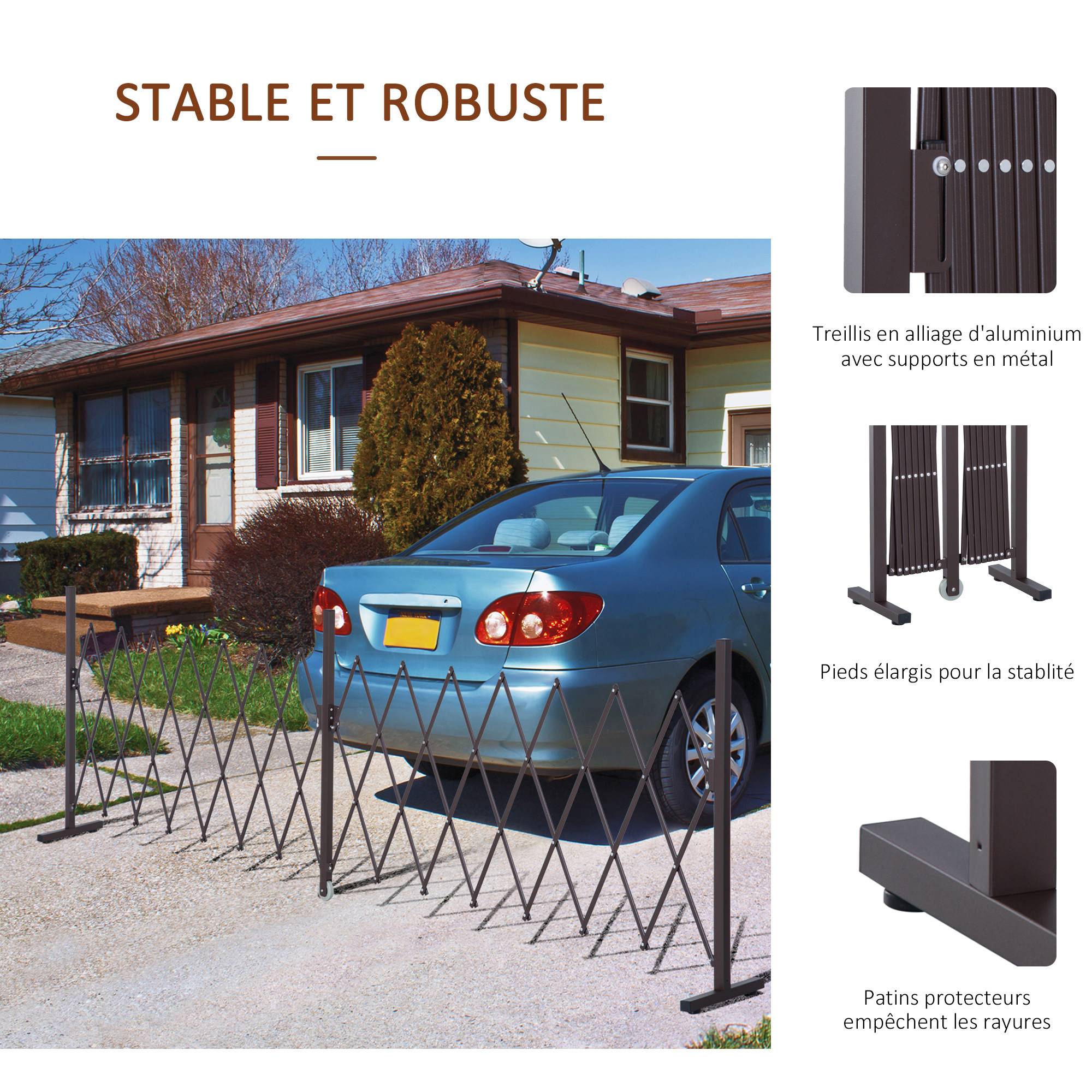 Barrière Extensible rétractable barrière de sécurité avec Roulette 405L x 31l x 104H cm alu métal Chocolat - Image 8