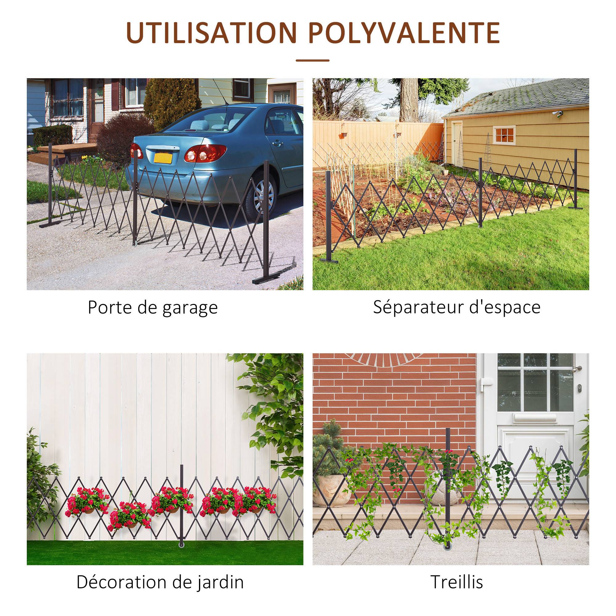 Barrière Extensible rétractable barrière de sécurité avec Roulette 405L x 31l x 104H cm alu métal Chocolat - Image 6