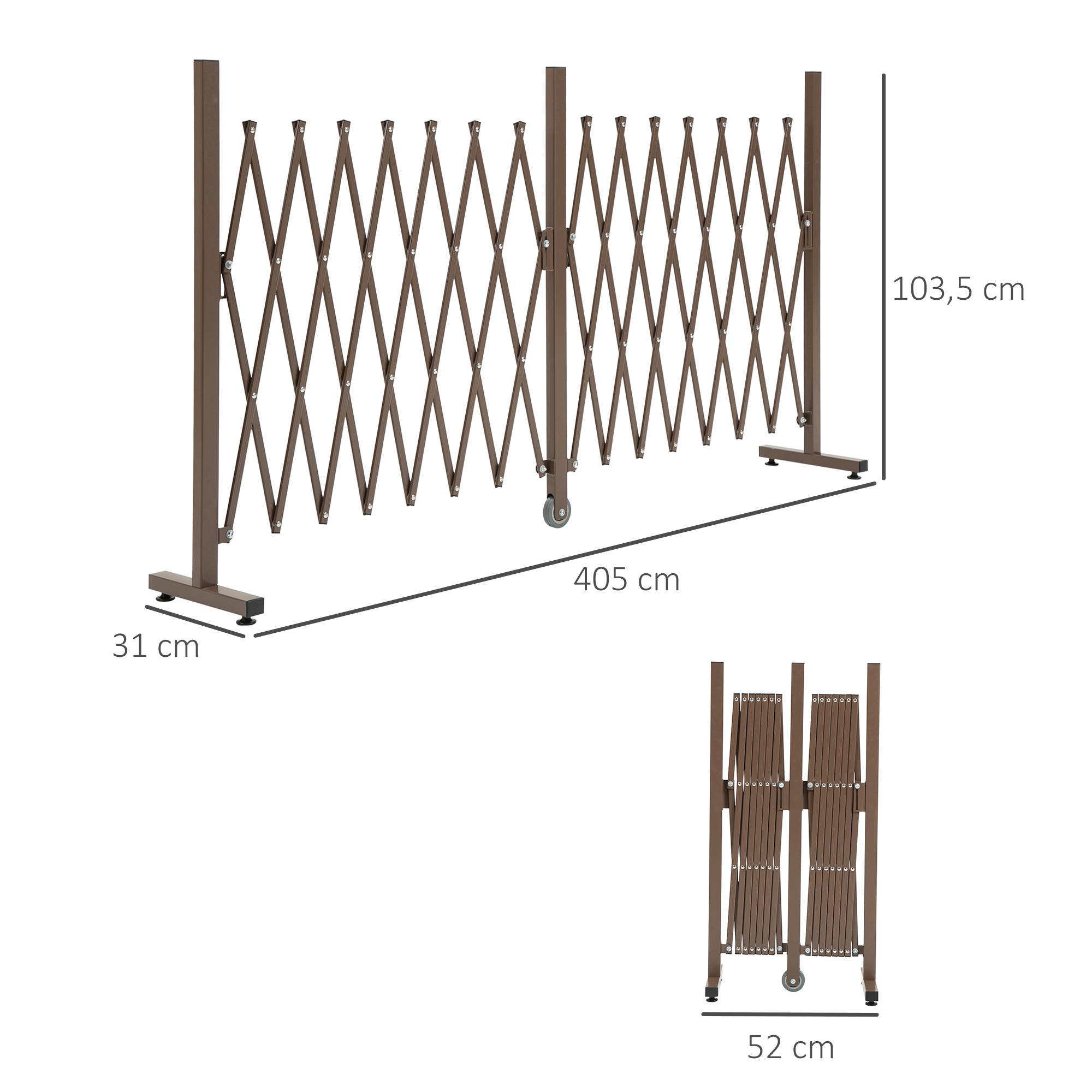Barrière Extensible rétractable barrière de sécurité avec Roulette 405L x 31l x 104H cm alu métal Chocolat - Image 5