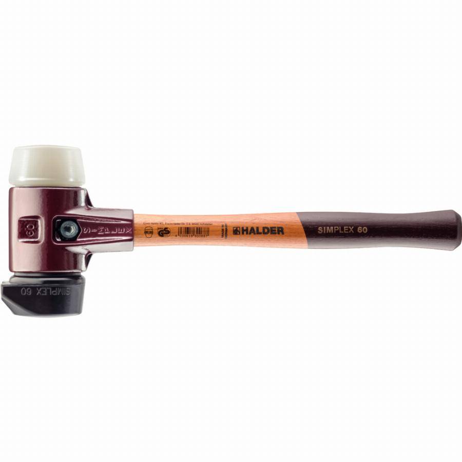 Maillet HALDER SIMPLEX Caoutchouc chargé, avec pied intégré / nylon, avec boîtier en fonte malléable et manche en bois de haute qualité - D=60 mm - 30