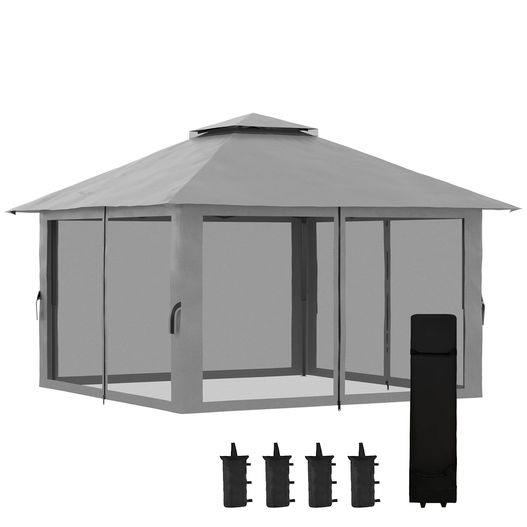 Tonnelle pliante pop-up métal pour jardin hauteur réglable 392x392cm gris foncé - ComfortXL Outdoor Living - Image 2