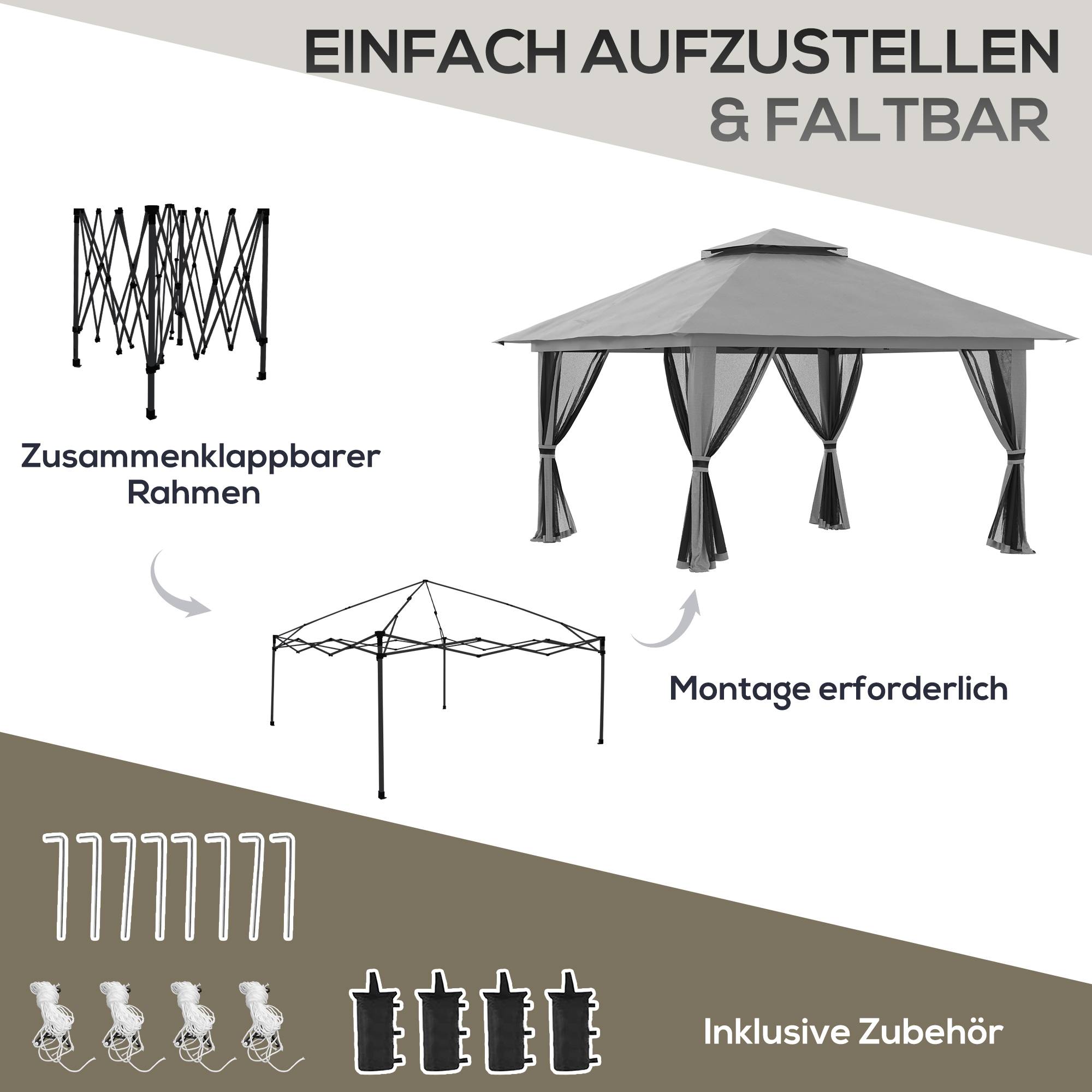 Tonnelle pliante pop-up métal pour jardin hauteur réglable 392x392cm gris foncé - ComfortXL Outdoor Living - Image 7