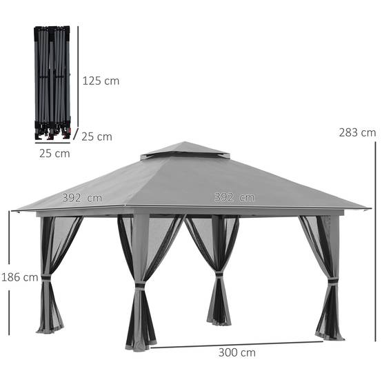 Tonnelle pliante pop-up métal pour jardin hauteur réglable 392x392cm gris foncé - ComfortXL Outdoor Living - Image 5