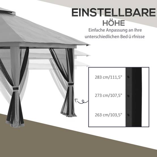 Tonnelle pliante pop-up métal pour jardin hauteur réglable 392x392cm gris foncé - ComfortXL Outdoor Living - Image 8