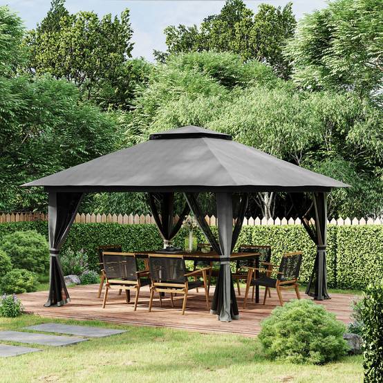 Tonnelle pliante pop-up métal pour jardin hauteur réglable 392x392cm gris foncé - ComfortXL Outdoor Living - Image 4