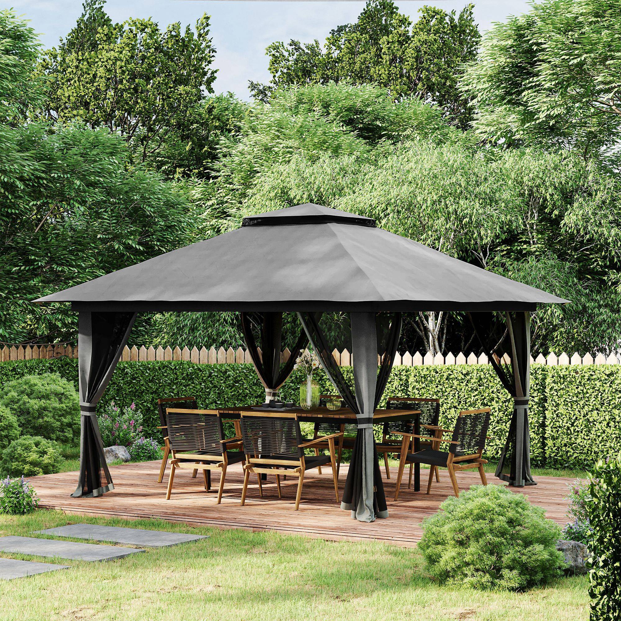Tonnelle pliante pop-up métal pour jardin hauteur réglable 392x392cm gris foncé - ComfortXL Outdoor Living - Image 4