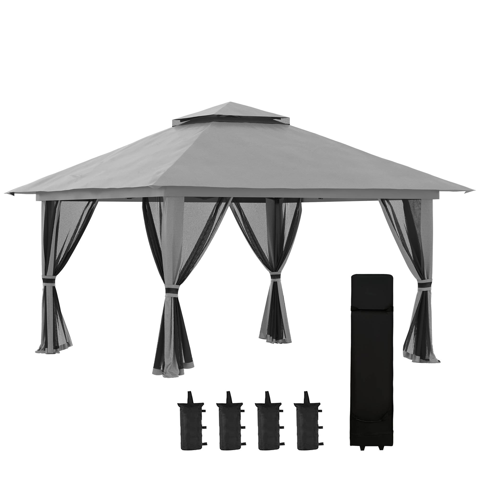 Tonnelle pliante pop-up métal pour jardin hauteur réglable 392x392cm gris foncé - ComfortXL Outdoor Living