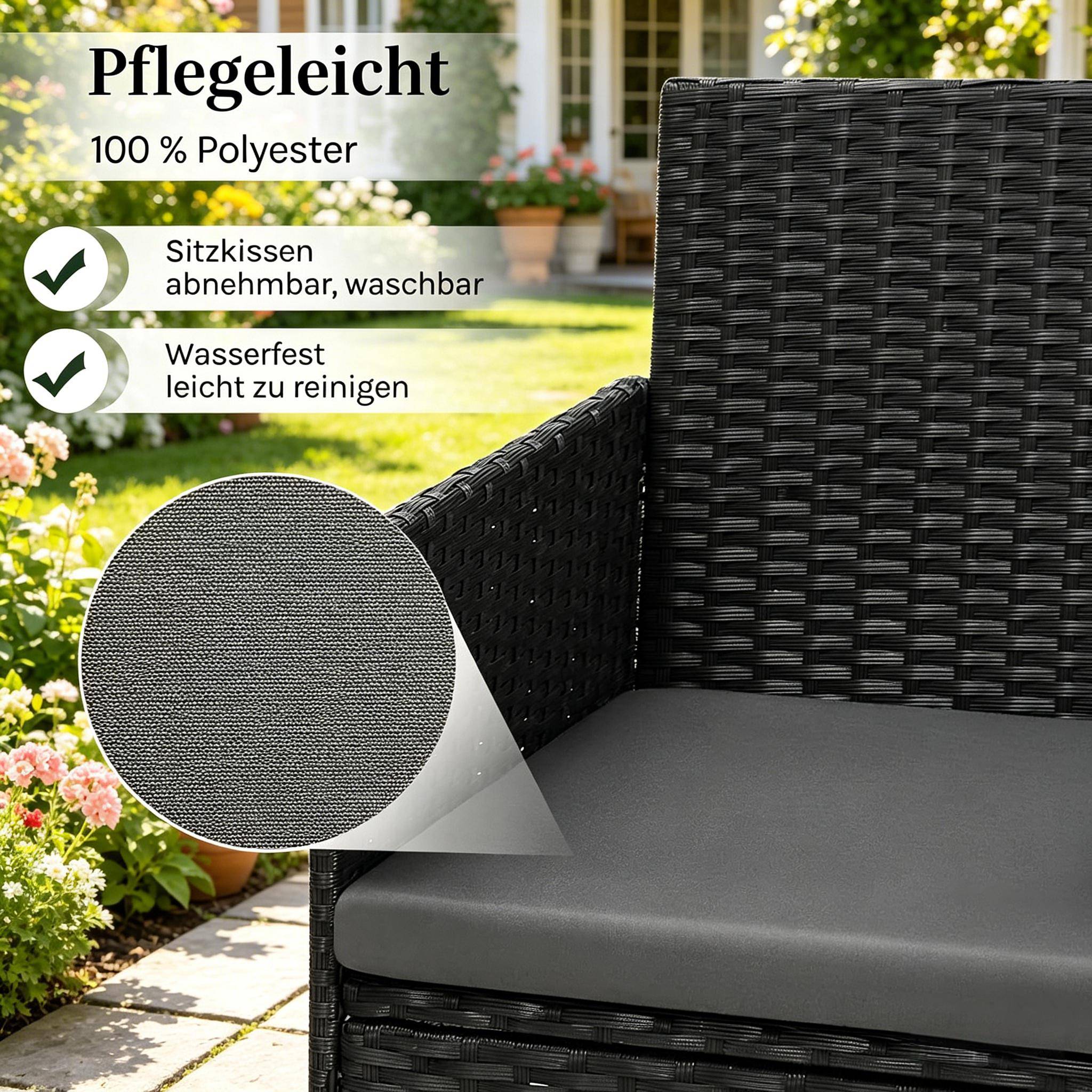 Salon de jardin 4 places en résine tressée pour terrasse et balcon coussins noir - ComfortXL Outdoor Living - Image 6