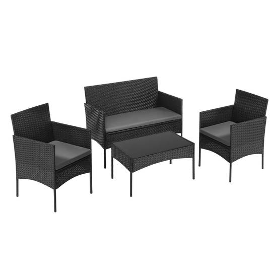 Salon de jardin 4 places en résine tressée pour terrasse et balcon coussins noir - ComfortXL Outdoor Living - Image 8