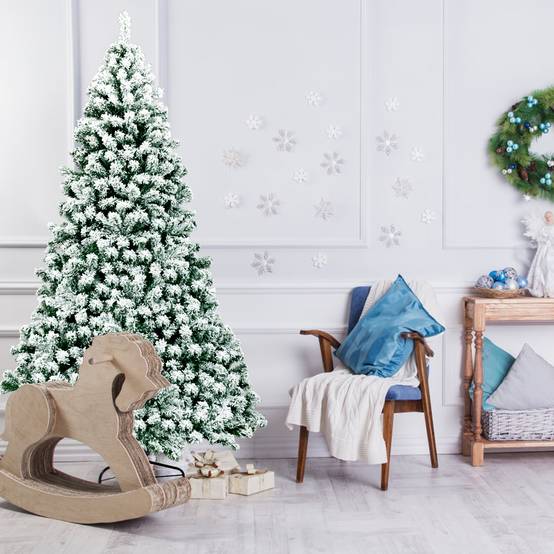Sapin de Noël - Arbre de Noël Artificiel 225 cm Sapin Enneigé avec 550 Lumières LED 1364 Rameaux et Support Métallique Pliable - Image 3