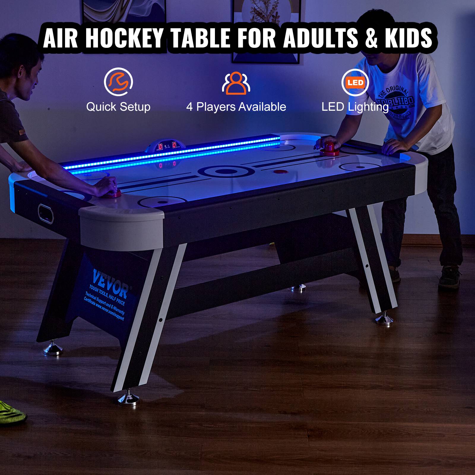 VEVOR Table air hockey 183 cm, score électronique LED. 2 palets, poussoirs. Intérieur. - Image 2