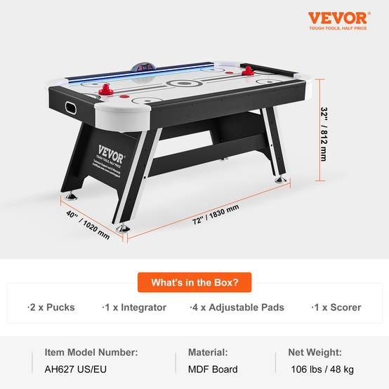 VEVOR Table air hockey 183 cm, score électronique LED. 2 palets, poussoirs. Intérieur. - Image 7