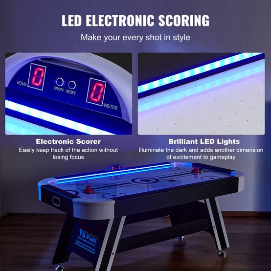 VEVOR Table air hockey 183 cm, score électronique LED. 2 palets, poussoirs. Intérieur. - Image 5