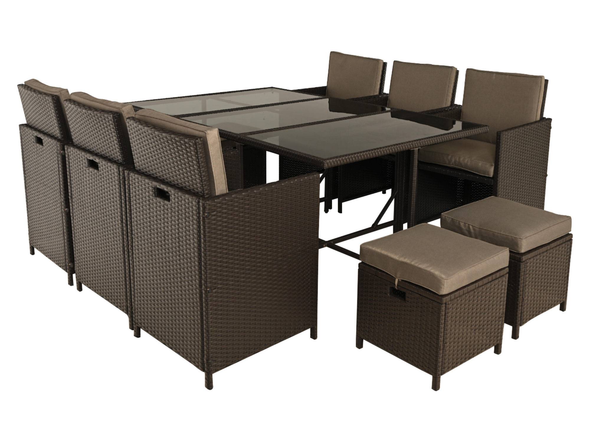 Best Mobilier - Tao - salon de jardin encastrable 10 places - résine tressée marron - coussins taupe - plateau en verre + housse de protection - Best Mobilier - Imagen 1