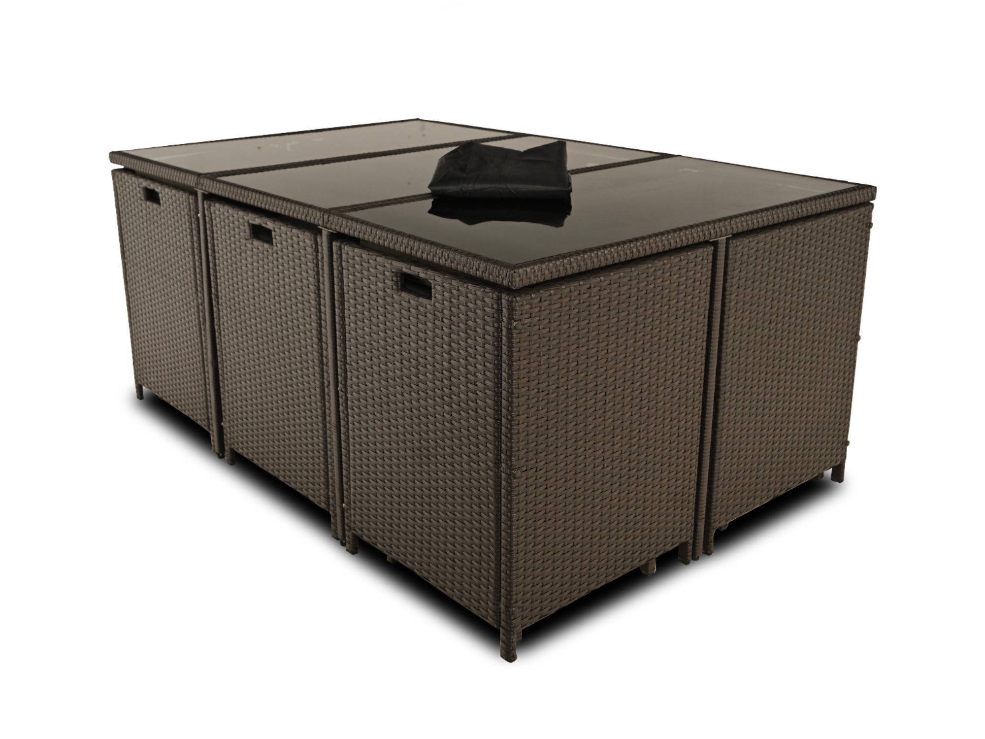 Best Mobilier - Tao - salon de jardin encastrable 10 places - résine tressée marron - coussins taupe - plateau en verre + housse de protection - Best Mobilier - Imagen 5