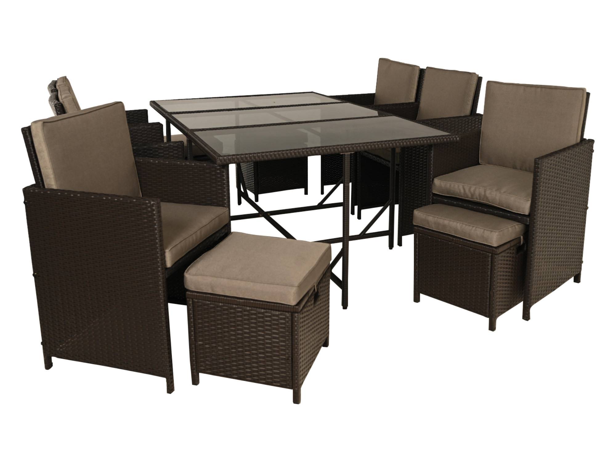 Best Mobilier - Tao - salon de jardin encastrable 10 places - résine tressée marron - coussins taupe - plateau en verre + housse de protection - Best Mobilier - Imagen 3