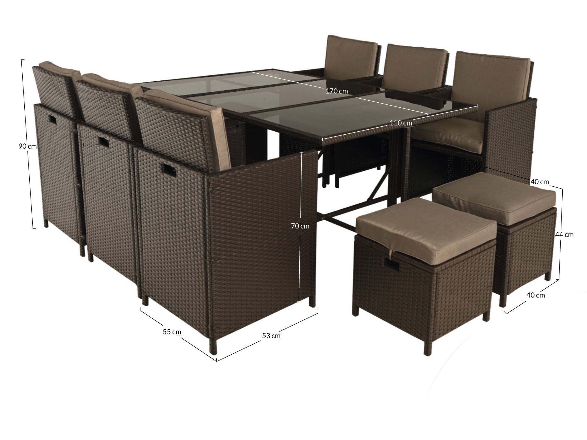 Best Mobilier - Tao - salon de jardin encastrable 10 places - résine tressée marron - coussins taupe - plateau en verre + housse de protection - Best Mobilier - Imagen 8