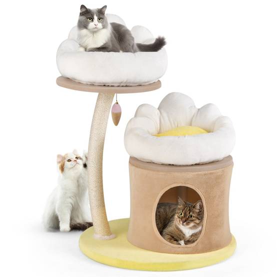 Arbre à chat de 83 cm tour à chat intérieur à plusieurs niveaux avec condo poteau à gratter en sisal blanc - Image 1