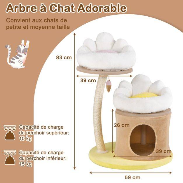 Arbre à chat de 83 cm tour à chat intérieur à plusieurs niveaux avec condo poteau à gratter en sisal blanc - Image 3